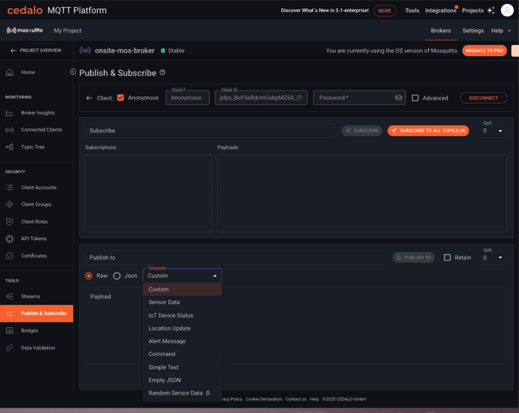 MQTT Pub/Sub Client UI