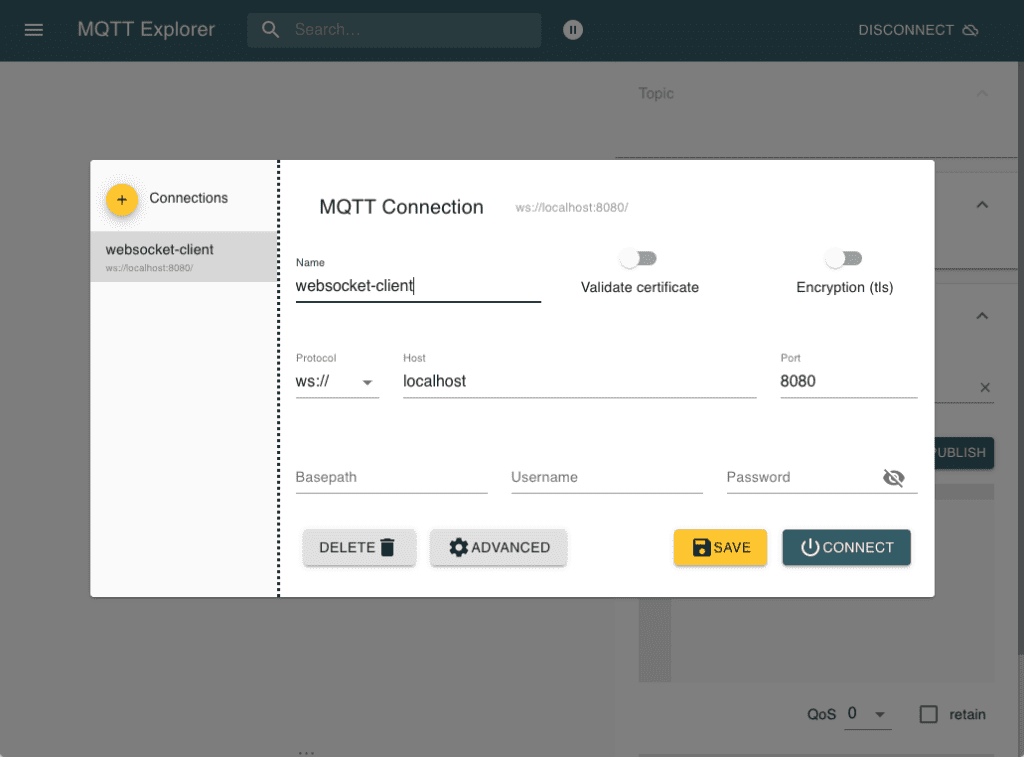 MQTT connection localhost