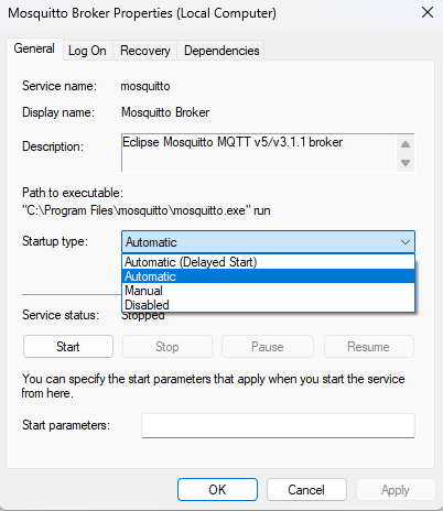 Change Mosquitto startup type