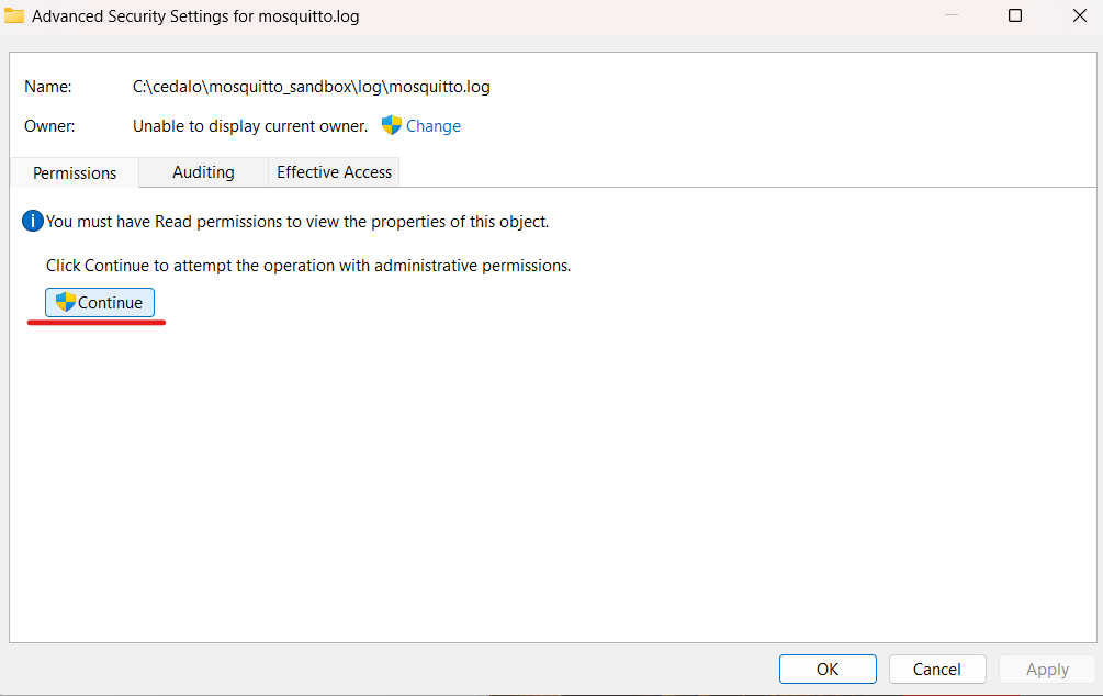 mosquitto log advanced security settings
