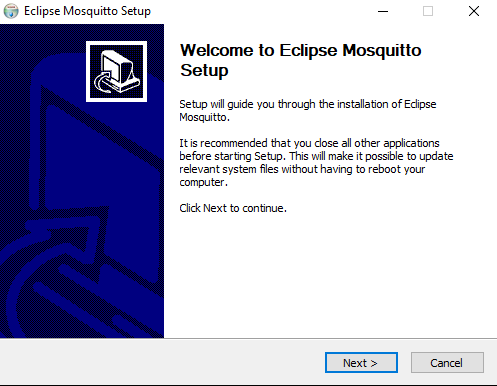 Eclipse Mosquitto Setup Wizard screen