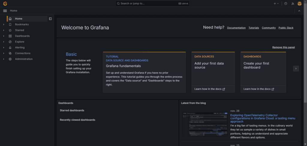 Grafana home page