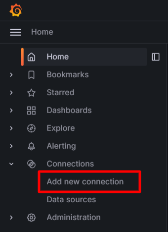Adding a new connection in Grafana