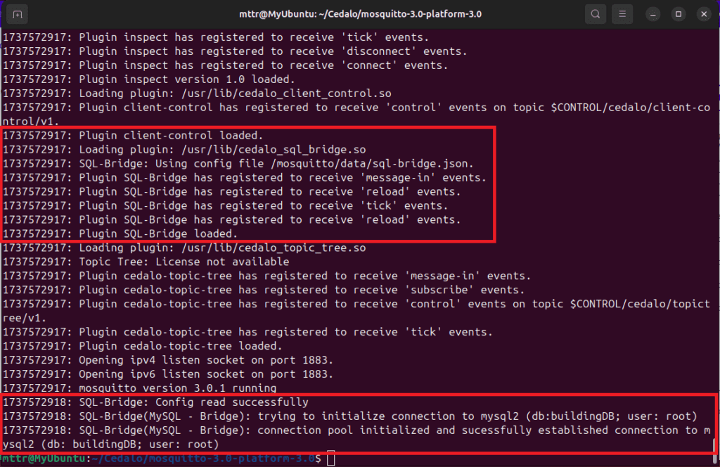 Pro Mosquitto container logs