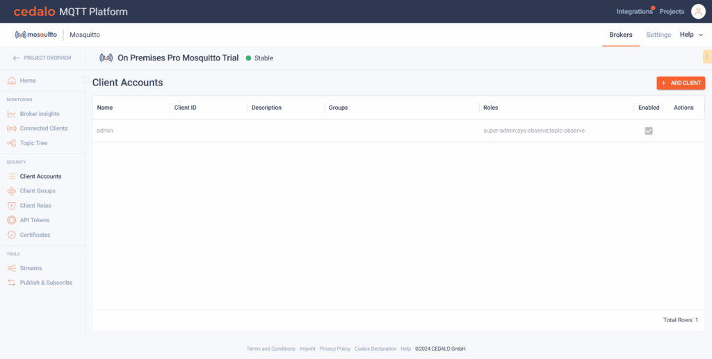 Client Accounts section