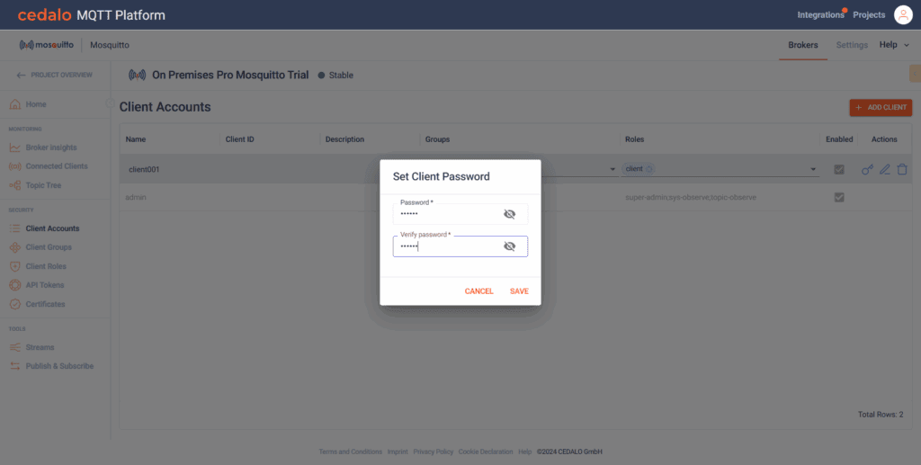 Setting a client password