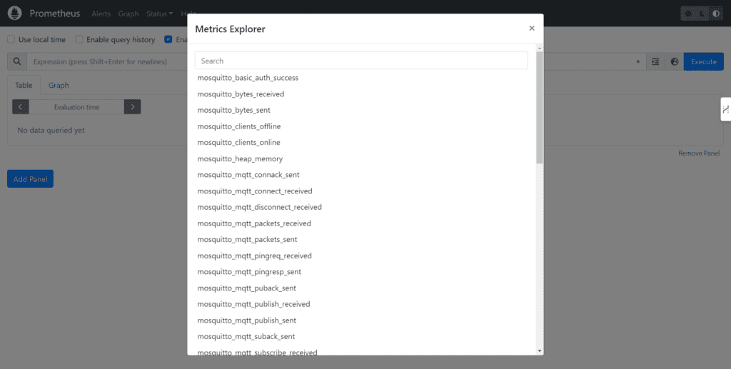 New metrics available in the Prometheus web interface