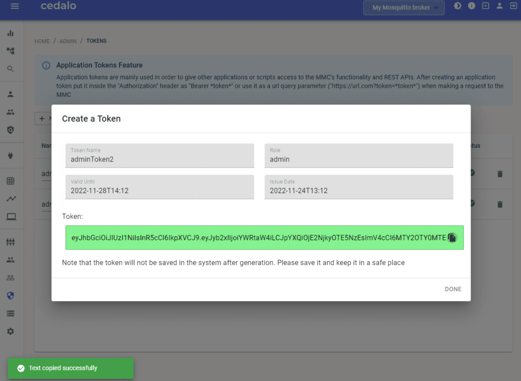 Application token feature