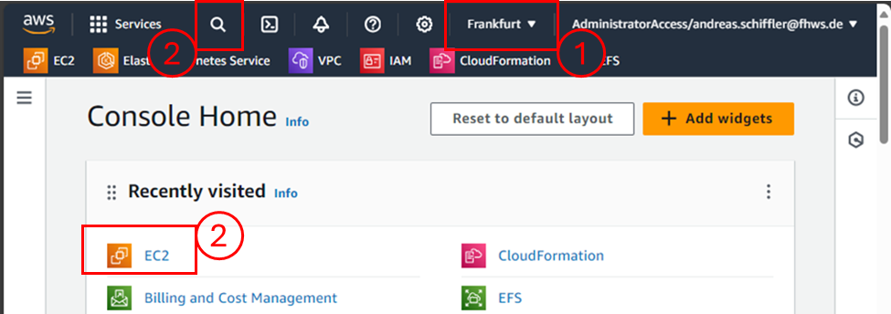 AWS Console Home page