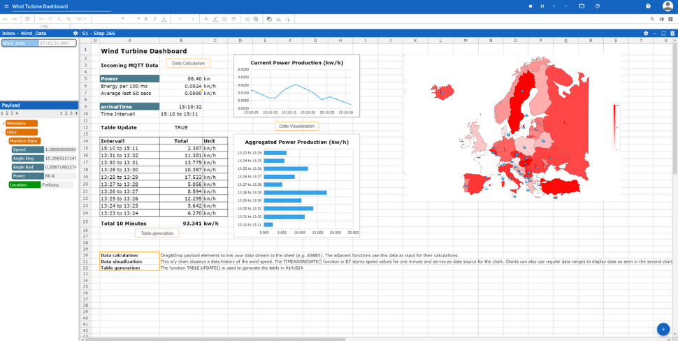 Screenshot of Streamsheets 2.3 user interface