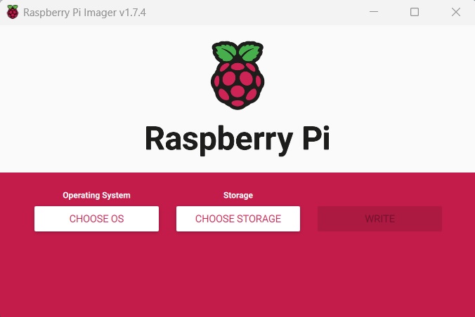 Raspberry Pi Imager startup window