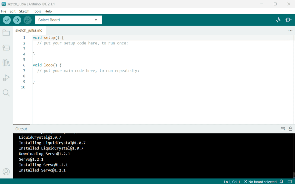 Arduino IDE start window.