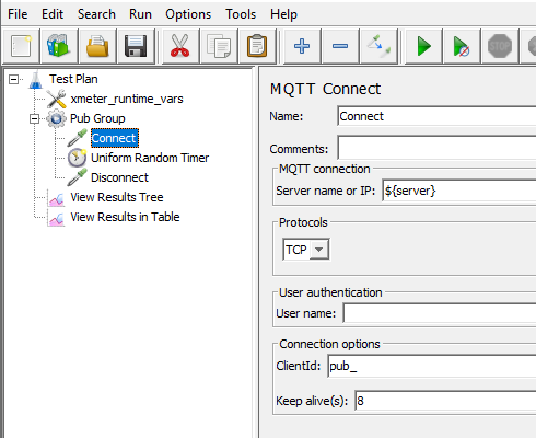 JMeter GUI with a successfully loaded MQTT test plan