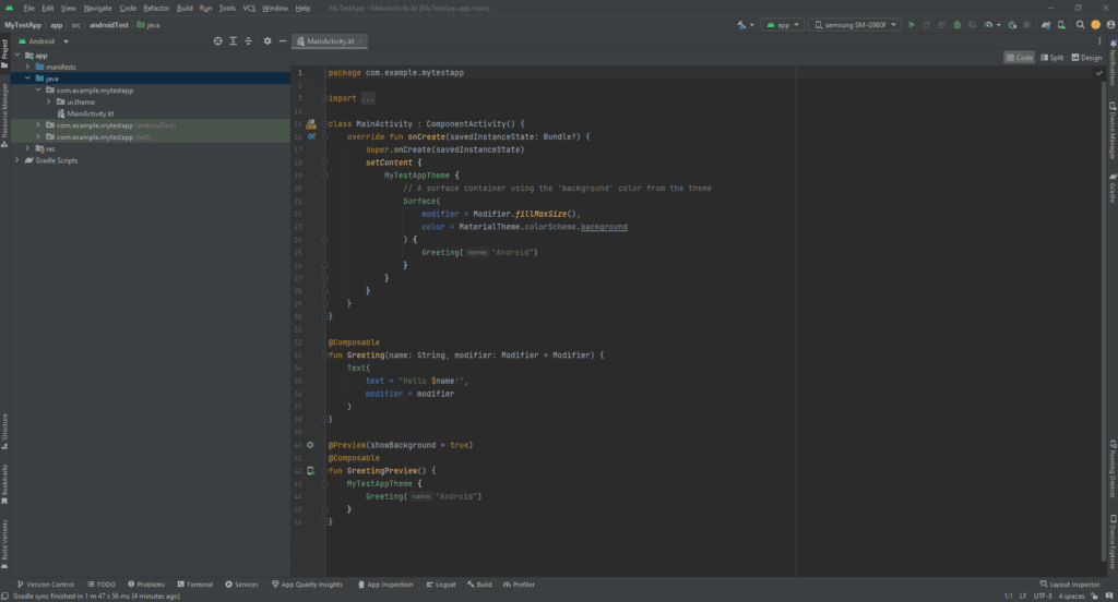 Android Studio graphical user interface.