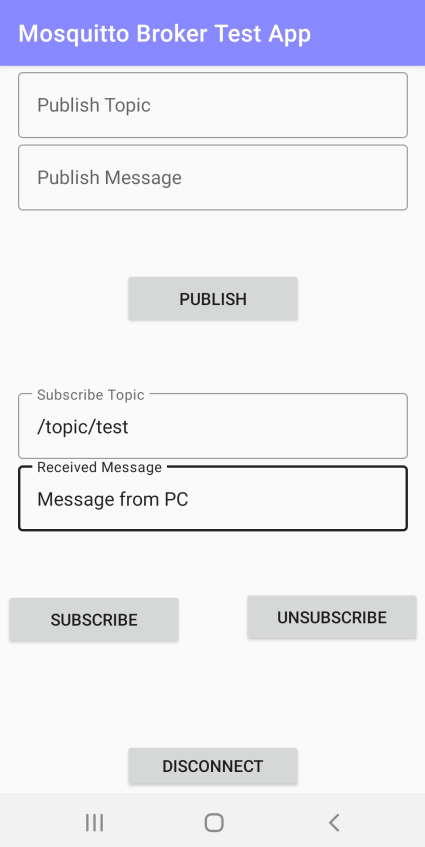 The application receives the message from the PC.