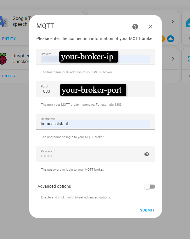 MQTT configuration screen in Home Assistant