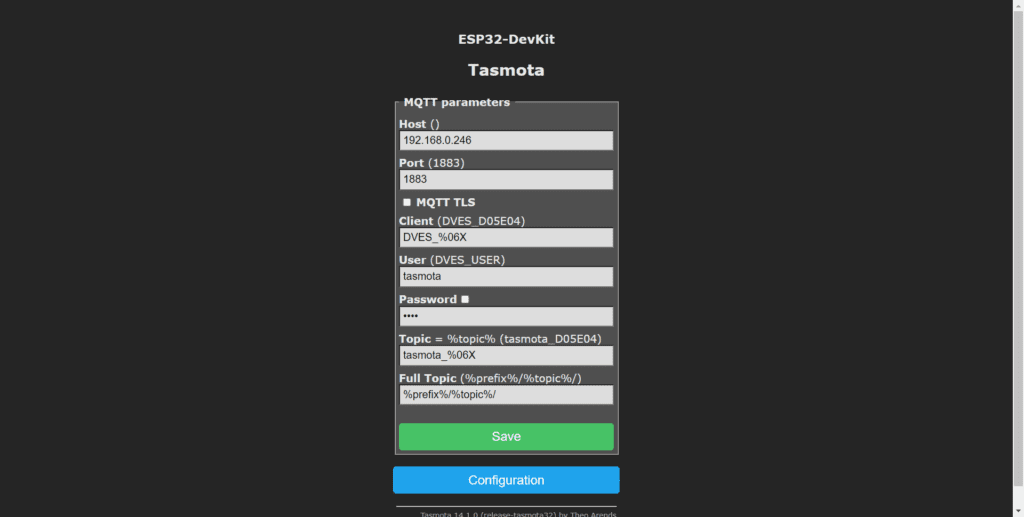 MQTT in the Tasmota device configuration