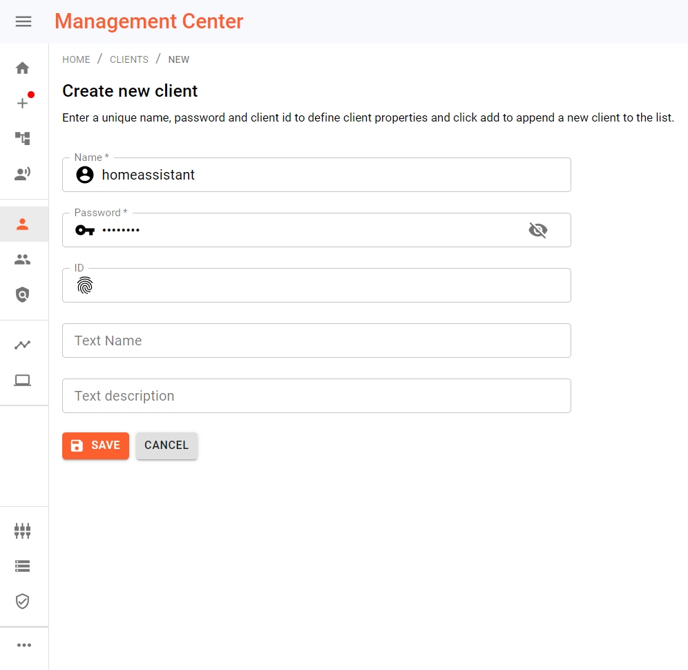 New client configuration in Management Center