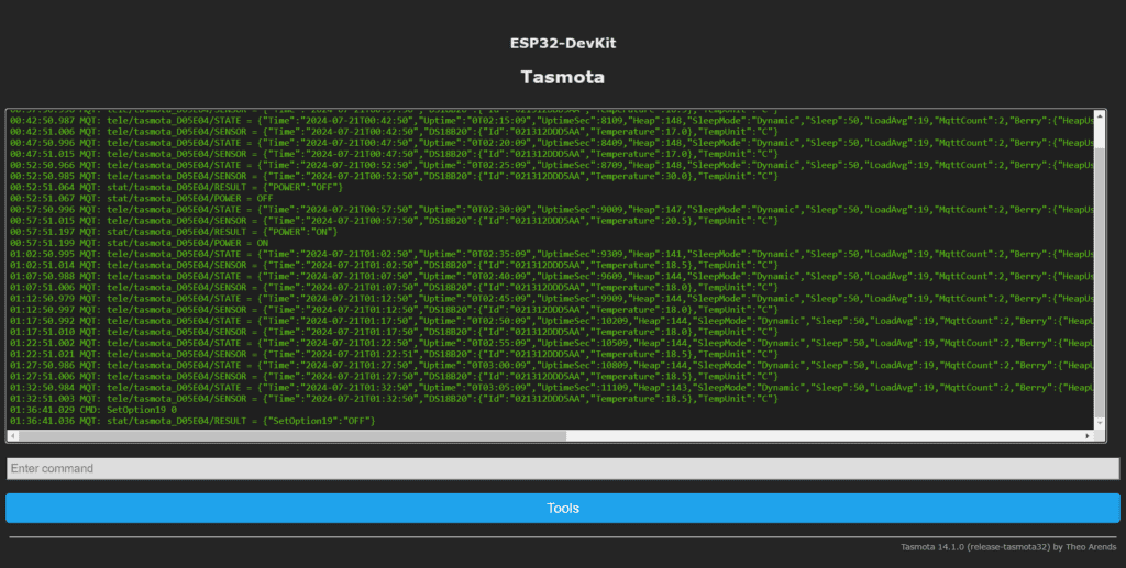 Tasmota console