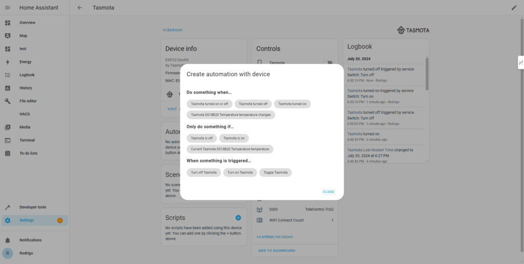 Create an automation in Tasmota