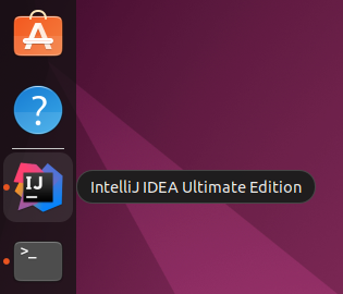 IntelliJ IDEA launch icon in the Ubuntu sidebar.